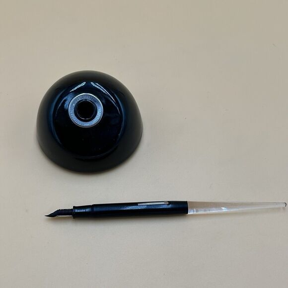 Esterbrook Fountain Pen Desk Set - Black Clear Pen Art Deco Black 9550 Nib USA - Picture 2 of 7